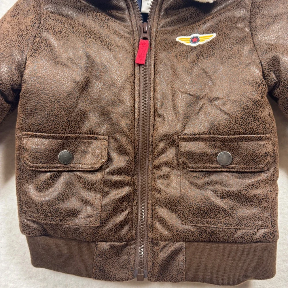 Little Me Toddler Boys Brown Faux Leather Aviator Bomber Jacket Size 2T - Picture 2 of 10